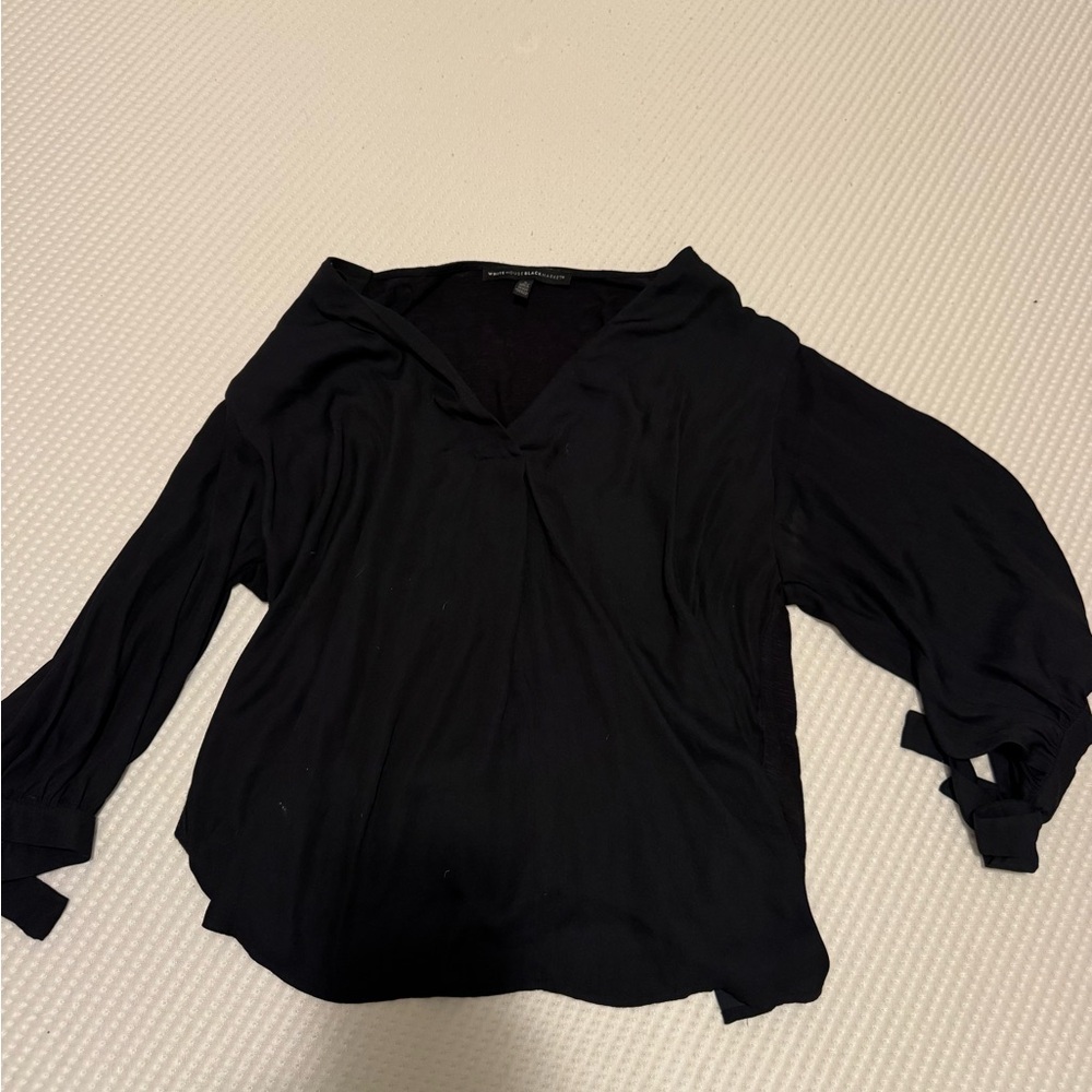 White House Black Market Women's Black Tie-Sleeve Blouse - Size Small
